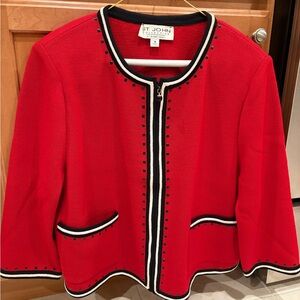 St. John Red and Black Trim Blazer